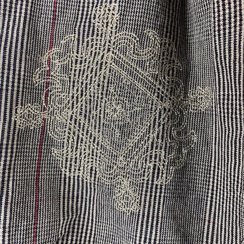 Unique Embellished Striped Blazer Jacket Floral Roses Embroidered Frayed Edges - Picture 12 of 15